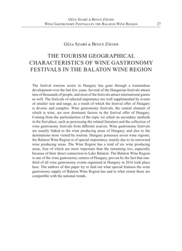 The Tourism Geographical Characteristics of Wine Gastronomy Festivals in the Balaton Wine Region