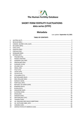 The Human Fertility Database SHORT-TERM FERTILITY FLUCTUATIONS Data Series (STFF) Metadata