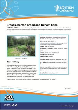 Broads, Barton Broad and Dilham Canal Moderate Trail: Please Be Aware That the Grading of This Trail Was Set According to Normal Water Levels and Conditions