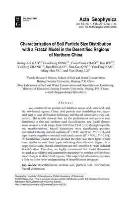 Characterization of Soil Particle Size Distribution with a Fractal Model in the Desertified Regions of Northern China