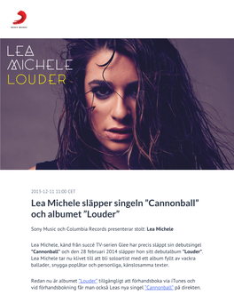 Lea Michele Släpper Singeln ”Cannonball” Och Albumet ”Louder”