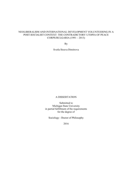 Neoliberalism and International Development Volunteering in a Post-Socialist Context: the Contradictory Utopia of Peace Corps/Bulgaria (1991 – 2013)