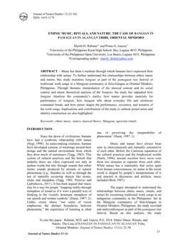 Ethnic Music, Rituals, and Nature: the Case of Bangian in Pamaguan in Alangan Tribe, Oriental Mindoro