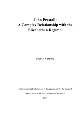John Prestall: a Complex Relationship with the Elizabethan Regime