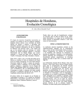 Hospitales De Honduras, Evolución Cronológica