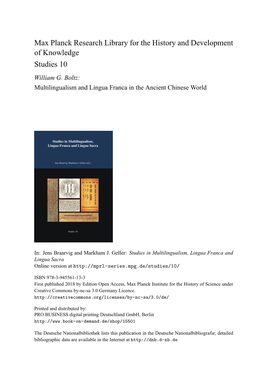 Multilingualism and Lingua Franca in the Ancient Chinese World