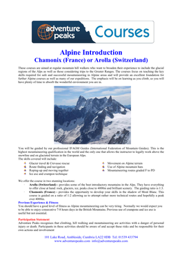 Alpine Introduction Chamonix (France) Or Arolla (Switzerland)