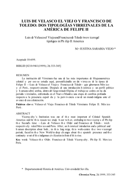 Luis De Velasco El Viejo Y Francisco De Toledo: Dos Tipologías Virreinales De La América De Felipe Ii