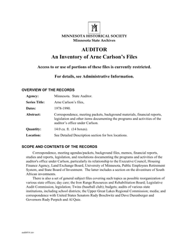 AUDITOR: an Inventory of Arne Carlson's Files