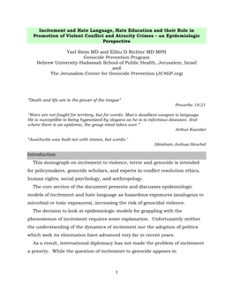 Incitement and Hate Language, Hate Education and Their Role in Promotion of Violent Conflict and Atrocity Crimes – an Epidemiologic Perspective