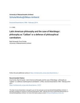 Latin American Philosophy and the Case of Mariátegui : Philosophy As 