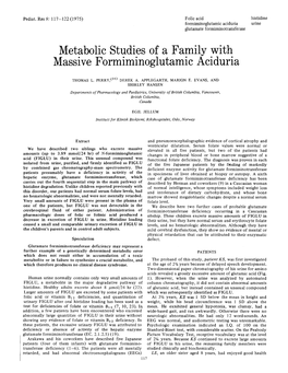 Metabolic Studies of a Family with Massive Formiminoglutamic Aciduria