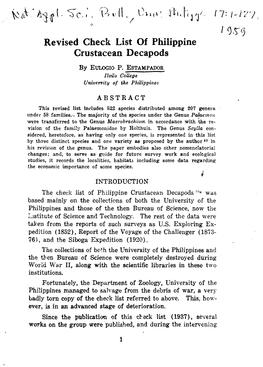 9 Revised Check List of Philippine Crustacean Decapods