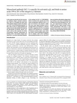 Monoclonal Antibody IAC-1 Is Specific for Activated 2 1 and Binds to Amino