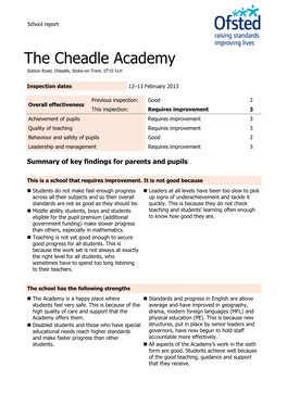 The Cheadle Academy Station Road, Cheadle, Stoke-On-Trent, ST10 1LH