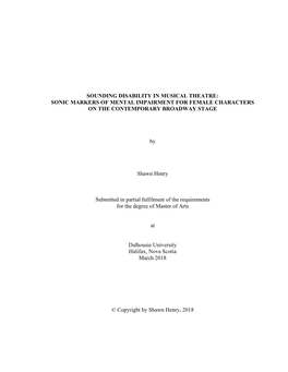 Sounding Disability in Musical Theatre: Sonic Markers of Mental Impairment for Female Characters on the Contemporary Broadway Stage