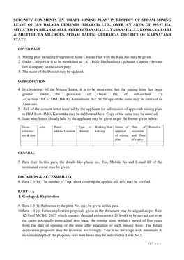 In Respect of Sedam Mining Lease of M/S Dalmia Cements (Bharat) Ltd., Over an Area of 995.97 Ha