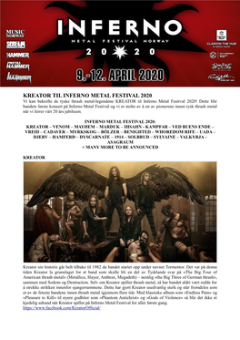 Kreator Til Inferno Metal Festival 2020