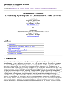 Darwin in the Madhouse: Evolutionary Psychology and the Classification of Mental Disorders