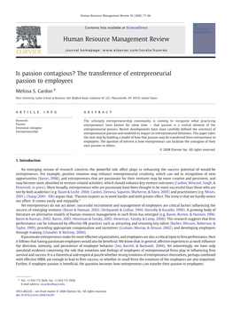 Is Passion Contagious? the Transference of Entrepreneurial Passion to Employees