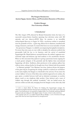 The Stargate Simulacrum: Ancient Egypt, Ancient Aliens, and Postmodern Dynamics of Occulture Frederic Krueger Free University Of