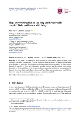 Hopf-Zero Bifurcation of the Ring Unidirectionally Coupled Toda Oscillators with Delay∗