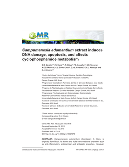 Campomanesia Adamantium Extract Induces DNA Damage, Apoptosis, and Affects Cyclophosphamide Metabolism