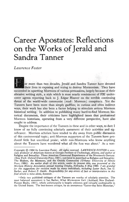 Career Apostates: Reflections on the Works of Jerald and Sandra Tanner