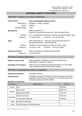 Material Safety Data Sheet