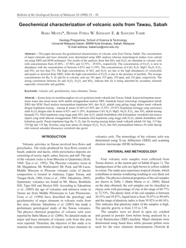 Geochemical Characterization of Volcanic Soils from Tawau, Sabah