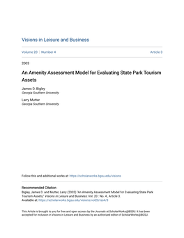 An Amenity Assessment Model for Evaluating State Park Tourism Assets