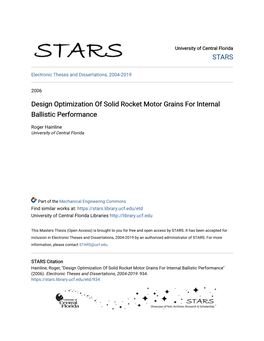 Design Optimization of Solid Rocket Motor Grains for Internal Ballistic Performance