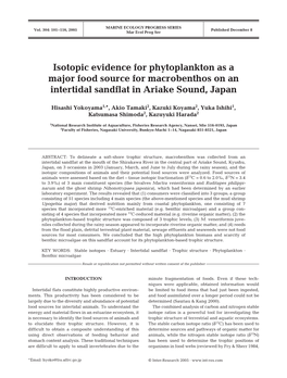 Isotopic Evidence for Phytoplankton As Amajor Food Source for Macrobenthos on an Intertidal Sandflat in Ariake Sound, Japan