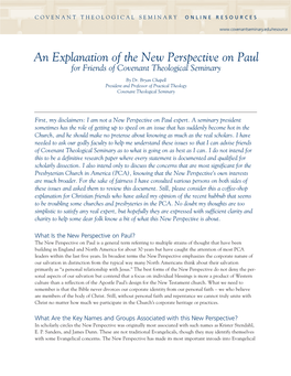 An Explanation of the New Perspective on Paul for Friends of Covenant Theological Seminary