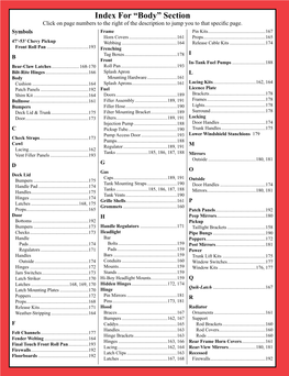 Index for “Body” Section Click on Page Numbers to the Right of the Description to Jump You to That Specific Page