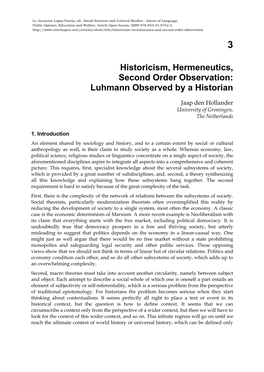 Historicism, Hermeneutics, Second Order Observation: Luhmann Observed by a Historian