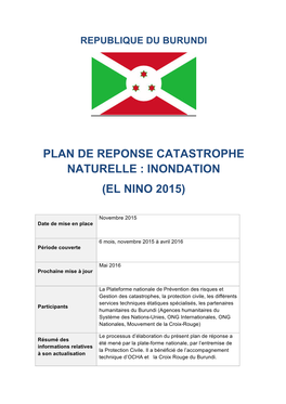 Plan De Reponse Catastrophe Naturelle : Inondation (El Nino 2015)