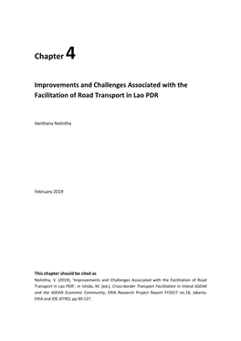 Improvements and Challenges Associated with the Facilitation of Road Transport in Lao PDR