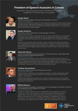 Freedom of Speech Assassins in Crimea Perpetrators of Journalist Persecutions and Freedom of Speech Curtailment in the Three Years of Occupation