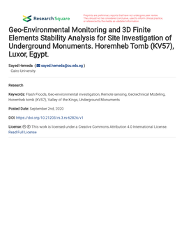 Geo-Environmental Monitoring and 3D Finite Elements Stability Analysis for Site Investigation of Underground Monuments