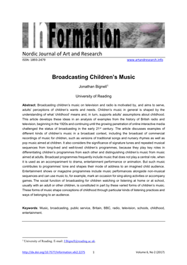 Nordic Journal of Art and Research Broadcasting Children's Music