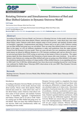 Rotating Universe and Simultaneous Existence of Red and Blue Shifted Galaxies in Dynamic Universe Model