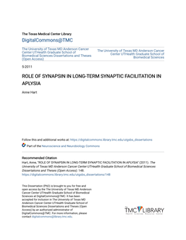 Role of Synapsin in Long-Term Synaptic Facilitation in Aplysia