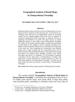 Geographical Analysis of Retail Shops in Chanayethasan Township