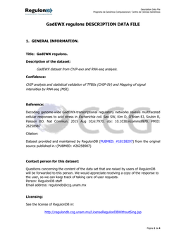 Gadewx Regulons DESCRIPTION DATA FILE