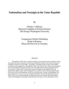 Nationalism and Nostalgia in the Tatar Republic