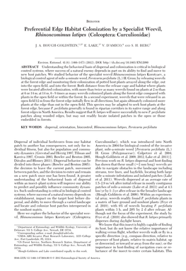 Preferential Edge Habitat Colonization by a Specialist Weevil, Rhinoncomimus Latipes (Coleoptera: Curculionidae)