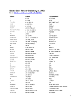 Navajo Code Talkers' Dictionary (C.1945)