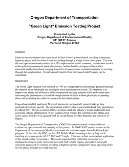 Oregon Department of Transportation “Green Light” Emission Testing