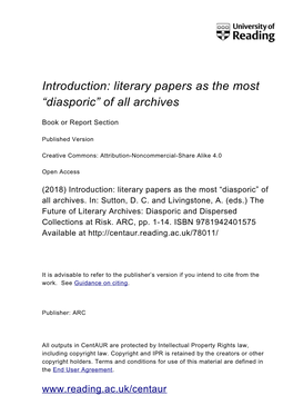 Introduction: Literary Papers As the Most “Diasporic” of All Archives